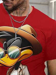 Manfinity LEGND Camiseta de manga corta casual con estampado de dibujos animados para hombre, de verano