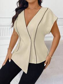 Celure Blazer elegante da lavoro con scollo a V profondo, maniche a palloncino e blocchi di colore