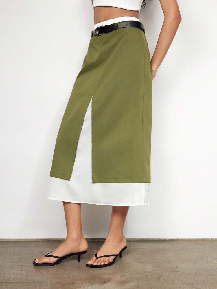 SHEIN Maija Women's Color Block Patchwork 2 In 1 Skirt