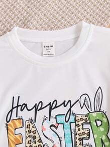 Young Girl Comfortable White Easter Letter Graphic Short Sleeve T-Shirt, For Gifts