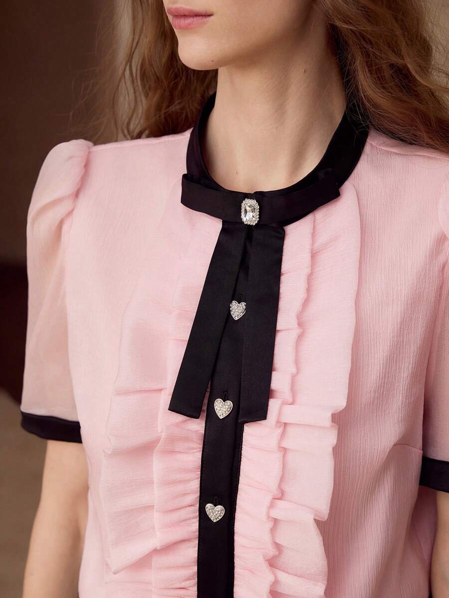 MOTF Bluse mit kontrastfarbigem Rüschensaum - Babypink - Übersicht 2