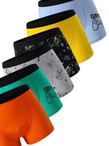 8pcs/Set Boys' Simple, Fashionable, Cool Vintage Colorful Gaming Console Print Boxer Briefs - Multicolor - View 6