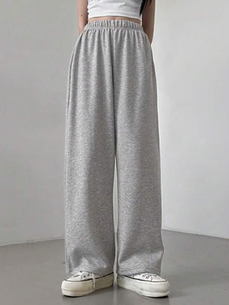 DAZY Women's Solid Color Elastic Waist Wide Leg Casual Sports Sweatpants,Women Joggers