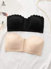 2pcs/Set Colorful Women Underwear Bras, Front Closure Ruffled Push Up Bras With Removable Pads - Multicolor - View 7