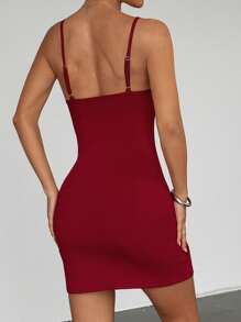 SHEIN Unity Women's Casual Solid Color Slim Fit Camisole Mini Dress - Burgundy - View 2