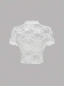 SHEIN MOD 女士性感白色镂空蕾丝透明衬衫，乡村音乐会，女士夏季，度假女士 - 白色 - 查看 2