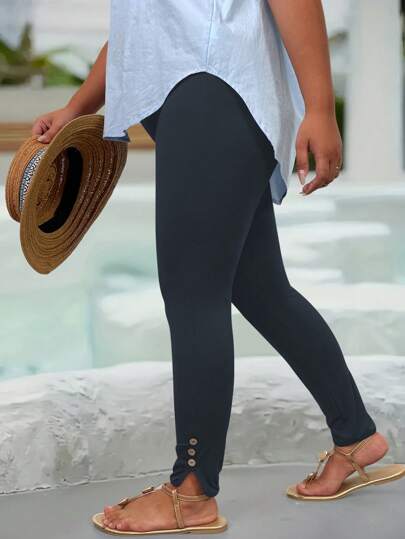 Breezaya Quần legging cạp cao màu trơn thường ngày cho nữ cỡ lớn