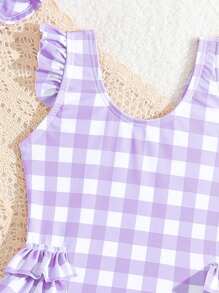 SHEIN Baby Girls' Swimsuit, Random Printed, Frilled Edged One-Piece With Detached Cap - Multicolor - View 5