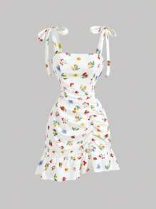 SHEIN MOD Women Bow Strap Fruit Pattern Cute Summer Cami Mini Dress - Multicolor - View 1