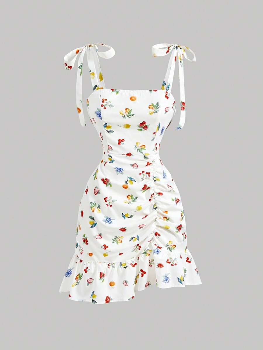 SHEIN MOD Women Bow Strap Fruit Pattern Cute Summer Cami Mini Dress - Multicolor - View 1