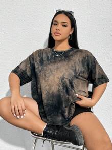 SHEIN EZwear Plus Size Casual Round Neck Short Sleeve T-Shirt, Fashionable For Summer - Black - View 5