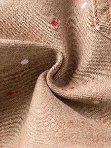 SHEIN 男童夏季街头酷炫字母贴片破洞磨边高弹修身牛仔短裤，带口袋，街头风春假 - 卡其色 - 查看 7