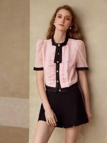 MOTF Bluse mit kontrastfarbigem Rüschensaum - Babypink - Übersicht 4