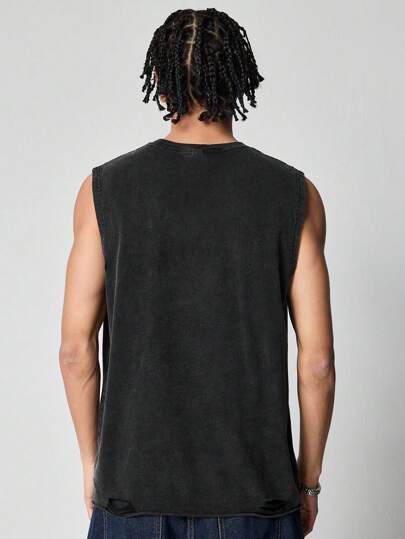 Grunge Punk Débardeur homme casual imprimé étoiles délavé