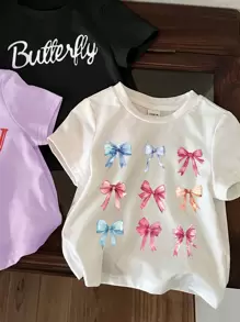 SHEIN Top de manga corta y cuello redondo de estilo minimalista casual para bebé niña, adecuada para el verano