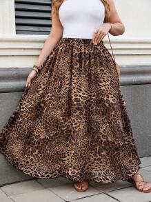 SHEIN Clasi Leopard Print Chiffon Flowy Skirt For Plus Size Women, Elegant Daily Beach Skirt Plus Size Skirts Classy Skirt Women Maxi Skirt