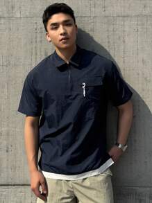 DAZY Men's Solid Navy Outdoor Polo Shirt, Summer - Navy Blue - View 9