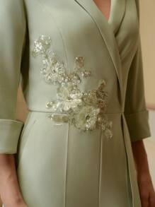 ZEYLAH Enfärgad kavajslag för kvinnor 3/4 ärm vid ben Elegant jumpsuit med applikation - Mint Grön - Visa 3