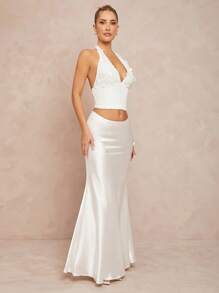 Lumalex 女士深 V 领露背紧身亮片提花背心 - 白色 - 查看 7