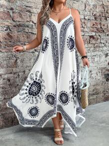 Breezaya Plus Size V-Neck Sleeveless Floral Print Dress