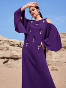 Al Najma 女士水钻装饰土耳其长裙和传统阿拉伯长裙 - 紫色 - 查看 5