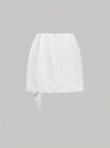 SHEIN MOD 白色褶饰荷叶边下摆 A 字裙，适合职业女性的办公室裙子