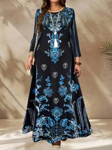 EMERY ROSE Vestido casual de vacaciones con estampado floral para mujer de talla grande