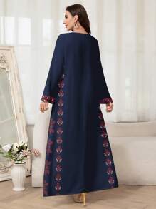 Al Najma Women's Simple Arabic Style Dress, Fashionable Summer Wear,Modest - Navy Blue - View 2