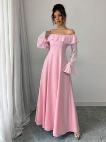 Elenzga 女士时尚新款露肩长裙 - 粉色 - 查看 4