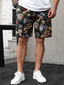 Manfinity Homme Men's Casual Floral Print Summer Shorts, Colorful Pattern Design For Outdoor Wear - Black - View 4