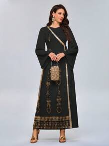 Al Najma Vestido de moda sencillo con estilo árabe, adecuado para el verano - Negro - View 6