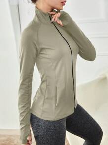 Easithlete Simple Solid Color Zip Up Long Sleeve Sports Jacket, Fashionable For Summer - Apricot - View 3