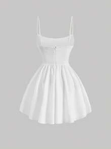 SHEIN Tall Solid Ruched Cami White Corset Structure Summer Dress - White - View 9