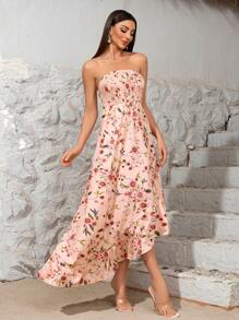Women's Floral Print Dress With Flounce Hem, Sweet And Romantic Beach Vacation Dress (Family Matching Outfits, 2 Pieces Sold Separately)