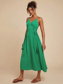 Travachic Robe longue de type slip unie et tissée pour femmes - Vert - Voir 6