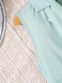 SHEIN Mono sin mangas color verde oliva para niñas preadolescentes, con cuello, para vacaciones, uso casual y diario