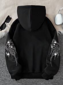 Sparklyn Tween Girls' Rhinestone Embellished Hooded Casual Knit Sweatshirt - Black - View 2