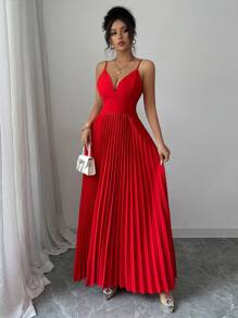 Elenzga Vestido elegante y sexy de unicolor con tirantes y espalda descubierta para mujeres