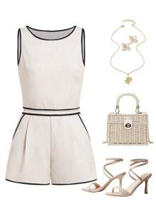 SHEIN Clasi 撞色边饰简约女装白色服装，时尚，适合夏季 - 彩色 - 查看 9