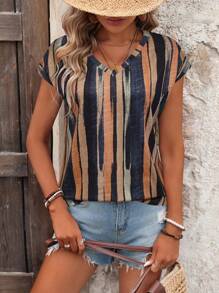 EMERY ROSE Women Fashionable Short-Sleeved T-Shirt With Colorful Stripes Print Graphic Tees Women Tops - Multicolor - View 4