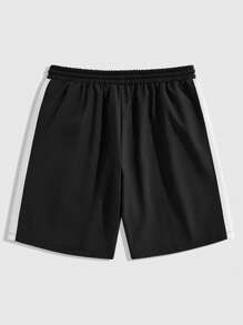 ROMWE MEN Street Life Men's Prep Loose Fitting Patchwork Contrast Color Digital Print Shorts - Burgundy - View 2