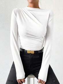 VaVaBold Ladies' Pleated Long Sleeve T-Shirt Fall Cloth For Women - White - View 3