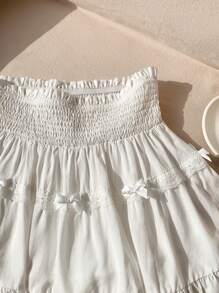 SHEIN EZwear White Mini Cake Skirt With Bow Decoration - White - View 7