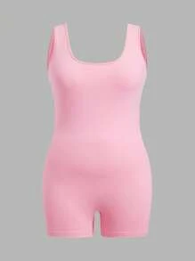 SHEIN EZwear Plus Size Women 3-Piece Set Square Neck Jumpsuit With Open Back Design, Casual Wear - Multicolor - View 4