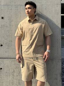 DAZY Conjunto de camisa polo y shorts de unicolor para hombres, ropa de trabajo de verano para exteriores