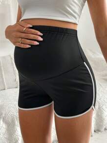 SHEIN Shorts de maternidad de bloques de color asimétricos, minimalista y de moda, adecuados para el verano - Negro - Ver 4
