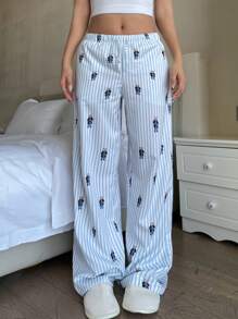 SHEIN Pantalones sueltos azul y blanco con rayas de verano versátiles y casuales para adolescentes