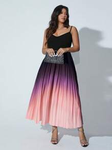 SHEIN Unity Plus Size Elegant Gradient Color Ruffle Sleeveless Sling Dress Maxi Women Outfit - Purple - View 5