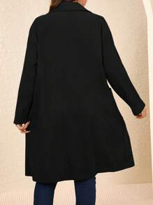 EMERY ROSE Plus Size Country Corduroy Double Pocket Button Placket Midi Coat,Fall Winter Autumn - Black - View 2
