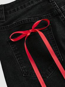 SHEIN MOD Women Casual Short Denim Skirt With Bow Decor